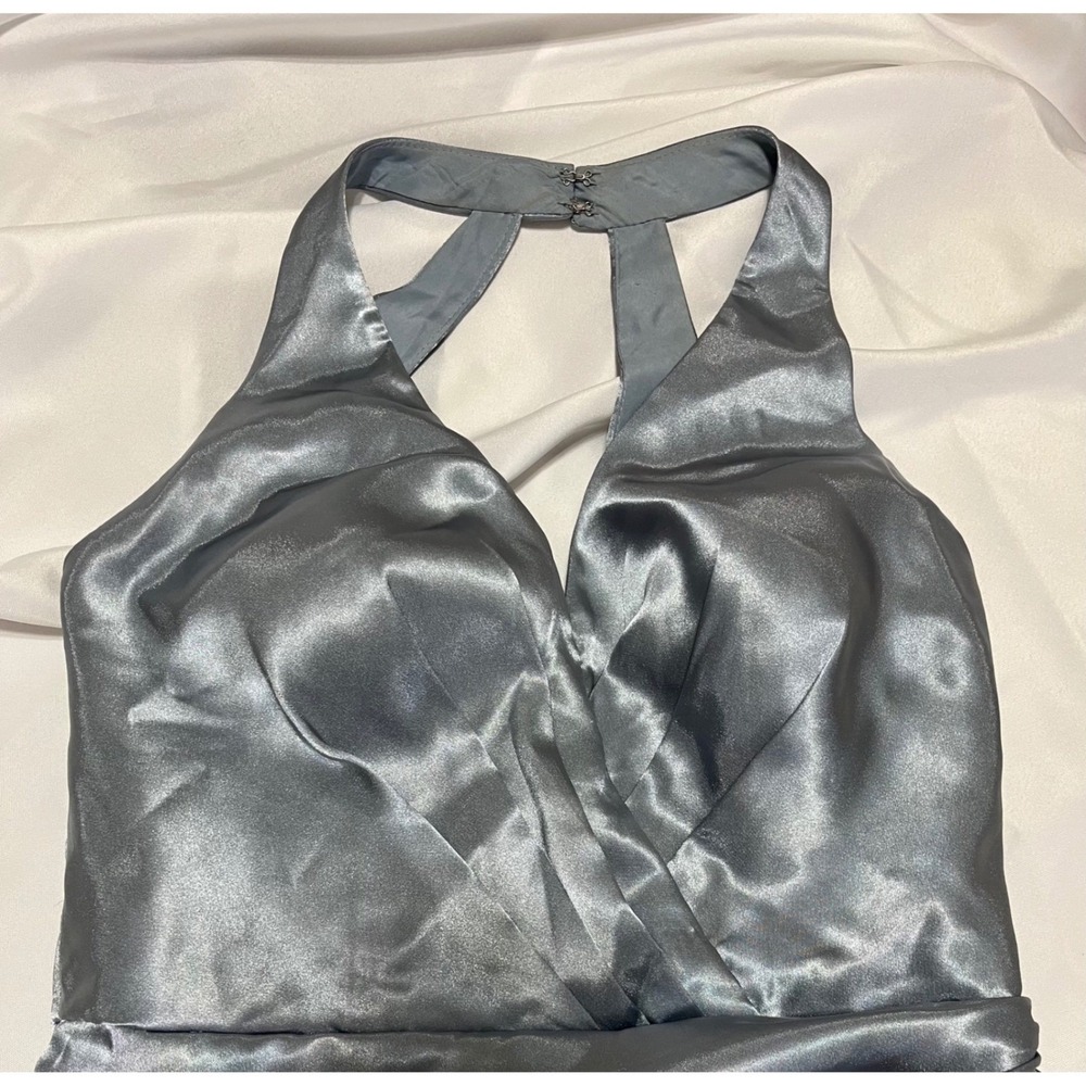 GALINA Signature Dusty Blue Satin Halter Formal PROM Dress Sz 4 MERMAID - Picture 3 of 9